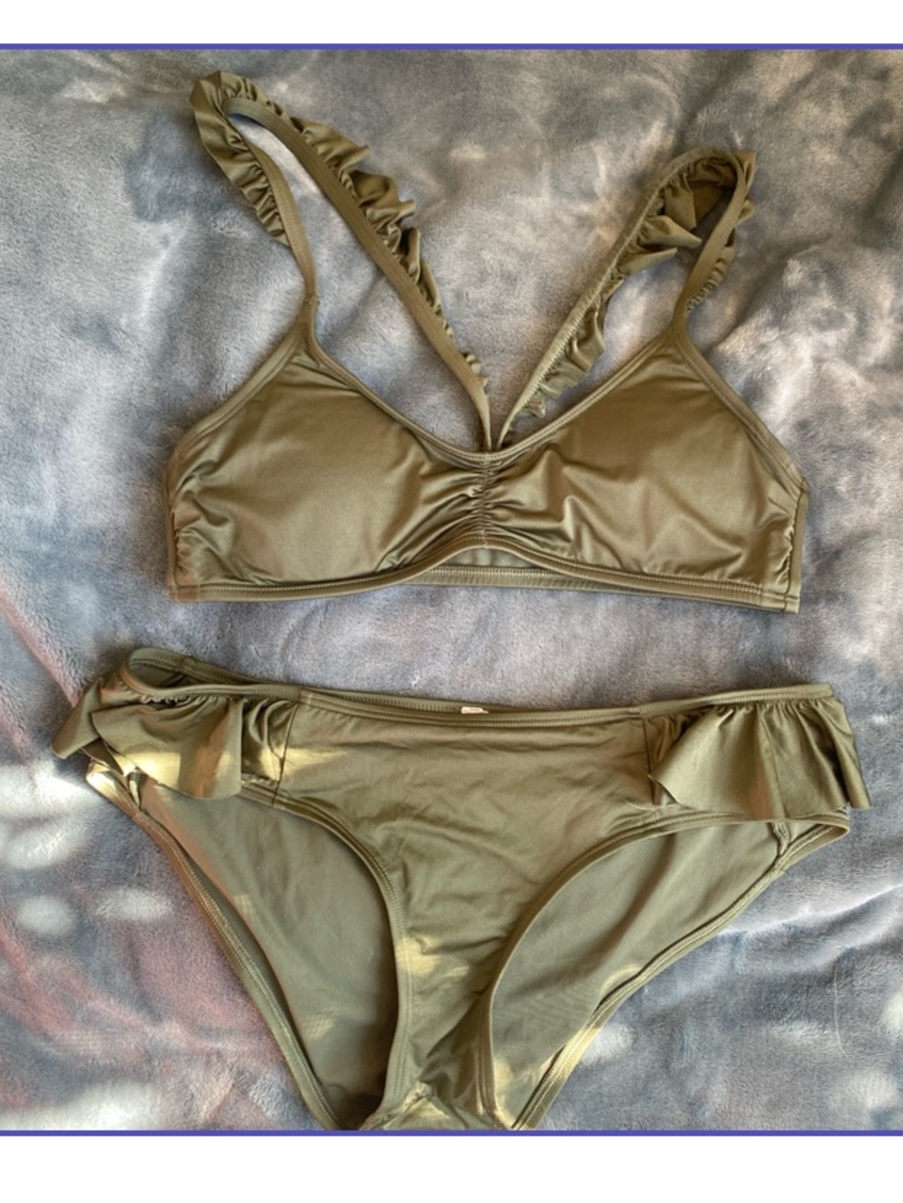 Aerie Olive Ruffle Strap Bikini Two-Piece